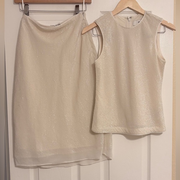 SET BR BIANCA SHIMMERY SLIP SKIRT & CREW NECK SLEEVELESS TANK SET XS XXS CREAM - Picture 7 of 16